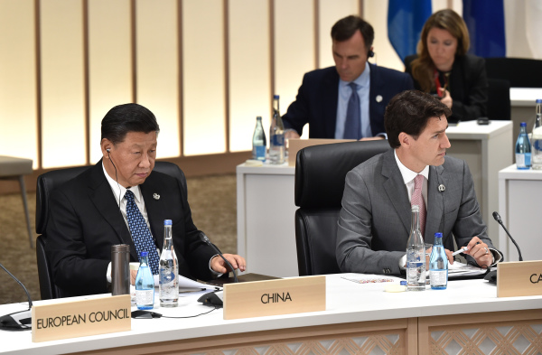 2019年6月29日，习近平与特鲁多在大阪 G20峰会上。