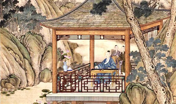 郎世寧所繪《弘曆觀荷撫琴圖》（局部），北京故宮博物院藏。