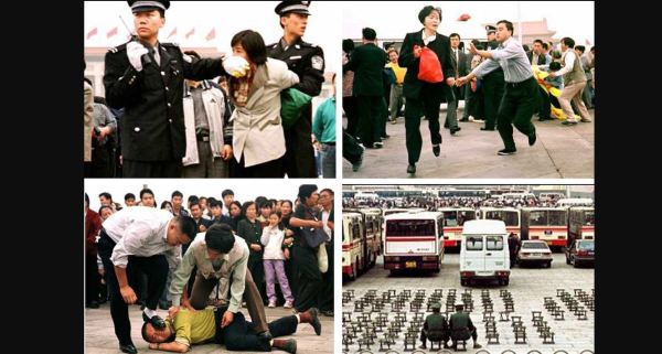香港警署外的黑衣人與大陸信訪局裡的警察