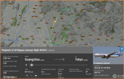 廣州飛東京航班起飛後 突然緊急返航