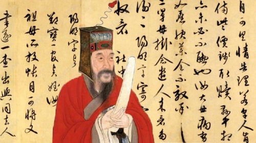 王陽明畫像來源公有領域；背景王陽明《與鄭邦瑞尺牘》，現藏美國普林斯頓大學美術館。