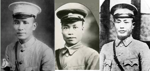 1927年，保衛國民政府和首都南京，龍潭戰役總指揮（左起）：白崇禧、李宗仁、何應欽。
