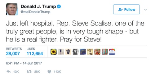 美國總統川普發推文稱讚和支持斯卡利斯。