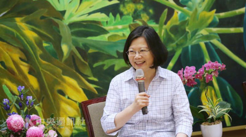 总统蔡英文13日接见“世界台湾商会联合总会”第23届回国访问团，她肯定台商总会长期对台商的协助，也期盼未来继续支持政府政策，作台湾最强的后盾。（总统府提供）