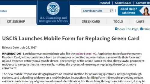 美國新規：更新綠卡可用手機提交申請