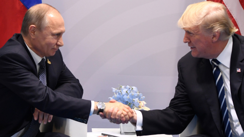 德國漢堡G20峰會期間，美國總統川普與俄羅斯總統普京會面。