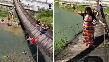 湖北遊客疑吊橋亂晃15人落水受傷