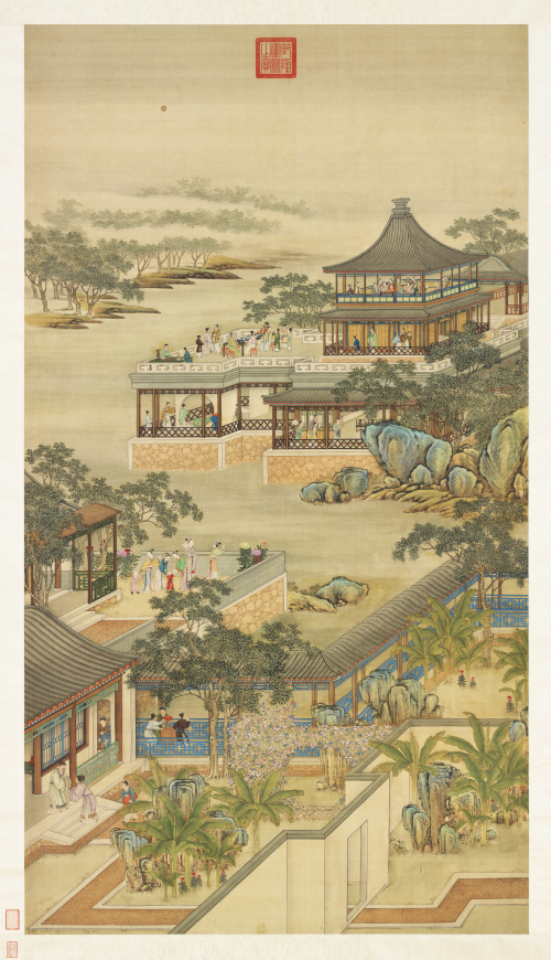 清院画十二月令图，画中描绘了中秋节