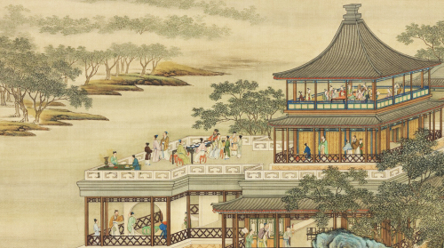 清院画十二月令图 画中描绘了中秋节