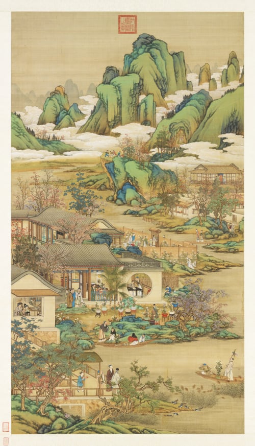 这一幅清院画十二月令图，描绘九月的菊花会。