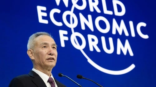 習近平智囊、中央財經領導小組辦公室主任劉鶴在2018年達沃斯世界經濟論壇年會上發言。