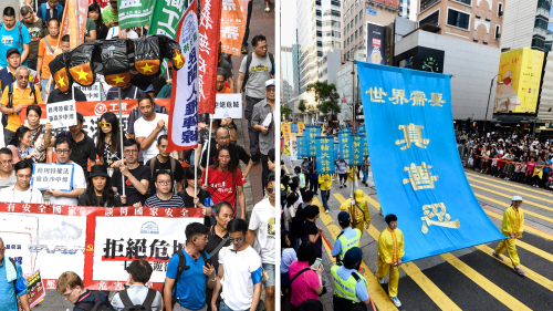 10月1日，香港民众发起双游行，表达对政府无力保护市民权利及安全的忧虑。