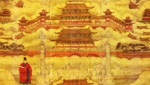 「紫禁城」傳達了中華文化思想的源頭。明代畫作中的故宮。