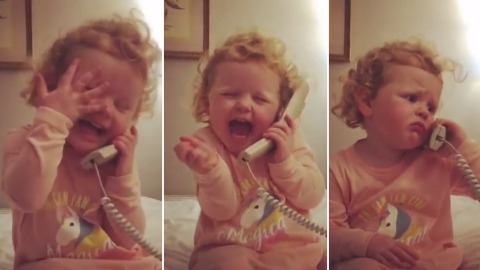 3岁女娃假装跟曾祖母通电话小小戏精笑翻网友视频/图