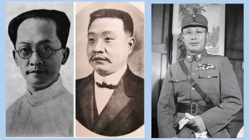 国民党资深元老胡汉民、元老谭延闿、国军参谋总长何应钦。