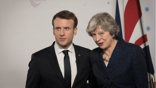 2018年1月18日，英國首相特雷莎．梅和法國總統伊曼紐爾．馬克龍舉行英法首腦會談。(16:9) 