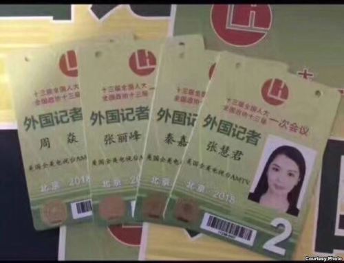 红衣记者张慧君的记者证显示，她是以外国媒体记者的身份来采访两会。