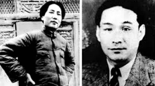 潘汉年（右）奉毛泽东指令，与日伪特务机构联系。