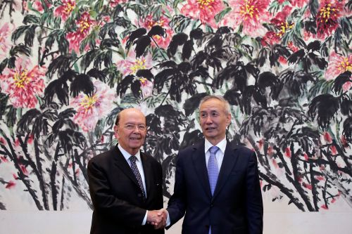 美国商务部长罗斯与中国副总理刘鹤