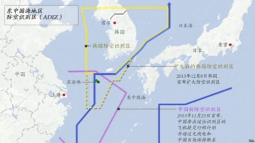 東中國海地區防空識別區： 韓國擴大後的防空識別區