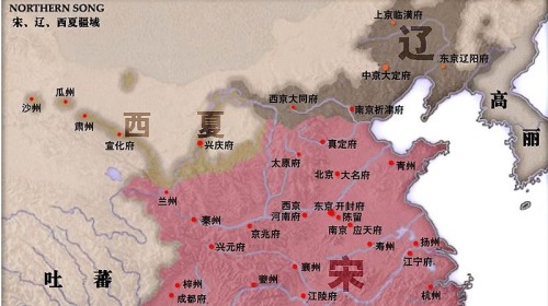 北宋政和元年、遼天慶元年（西元1111年）的西夏囯疆域圖。