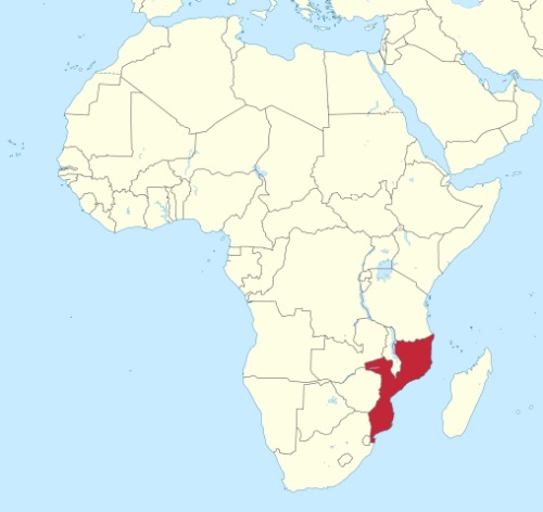 莫三比克於非洲的位置