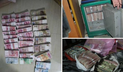 2016年，廣東警方「天網」行動打擊地下錢莊所繳獲的各種現金