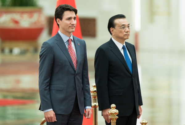 2017年12月4日，中國總理李克強歡迎來訪的加拿大總理特魯。