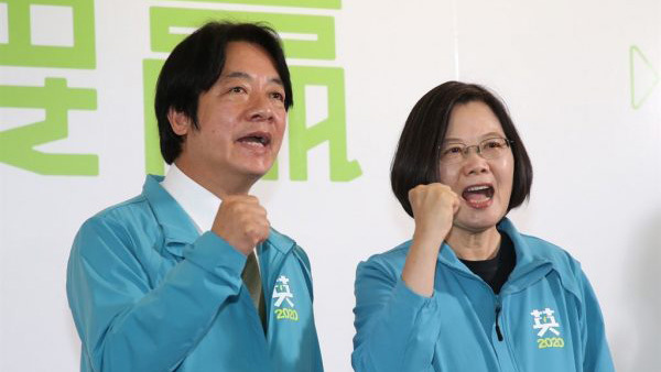 民主进步党19日推出的“护国会保台湾进步席次系列竞选影片”，疑遭中国网军恶造。图为蔡英文总统17日宣布，邀请赖清德搭档参加2020总统大选。