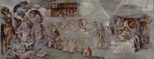 米开朗基罗的作品《大洪水》（The Deluge）绘于梵蒂冈的西丝汀教堂。
