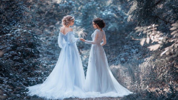迪士尼的经典故事，美丽又善良的公主角色，她们都共同拥有蓝色系列的礼服和裙子。
