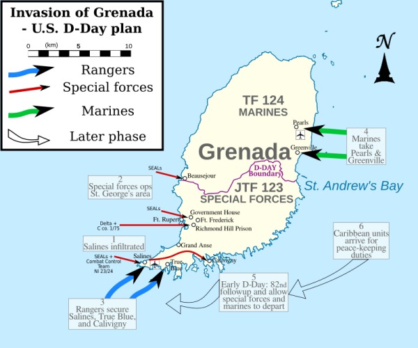 格林纳达战争作战路径图