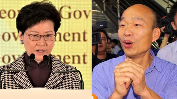 香港特首林郑月娥（左）将在22日会见高雄市长韩国（右）