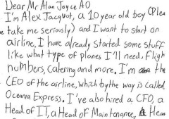 10歲男童問怎樣開一家航空公司CEO回覆了(圖)