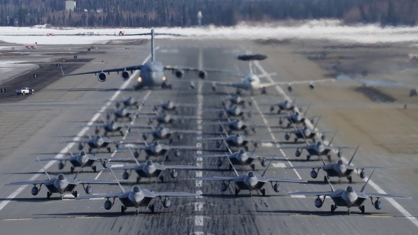 参与“大象漫步”的有24架F-22“猛禽”隐形战机、一架C-17全球霸王三型运输机（Globemaster III）和一架E-3哨兵式预警机（Sentry）。