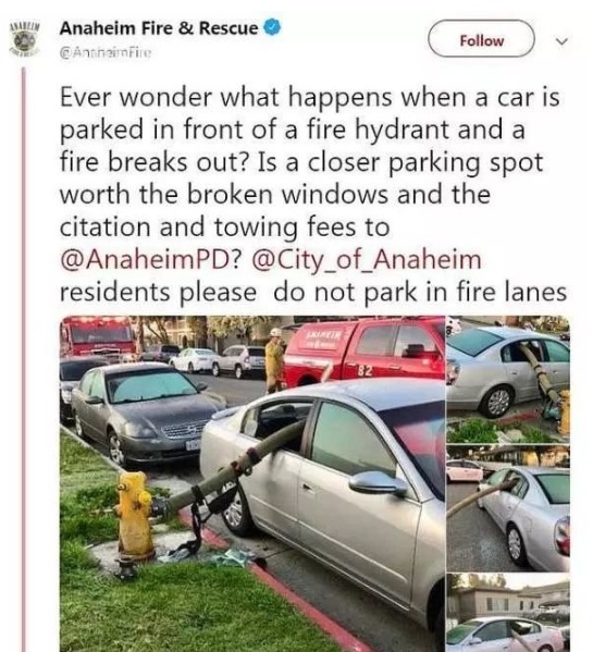 一张图告诉你为何别把车停在消防栓旁边。