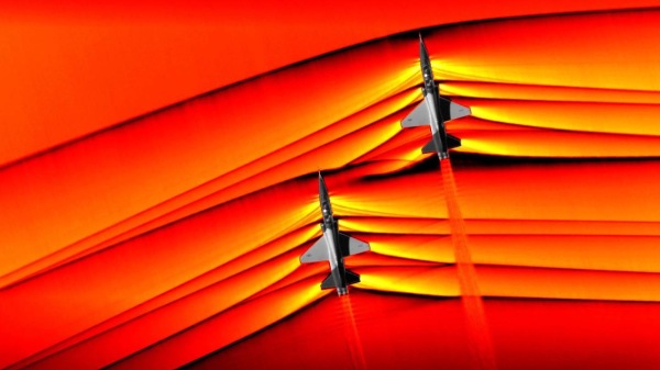 NASA首度拍摄到两架超音速飞机的震波互相影响的照片。