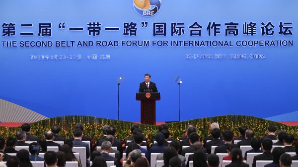 2019年4月27日，習近平在中國國家會議中心舉行的一帶一路論壇後的新聞發布會上。