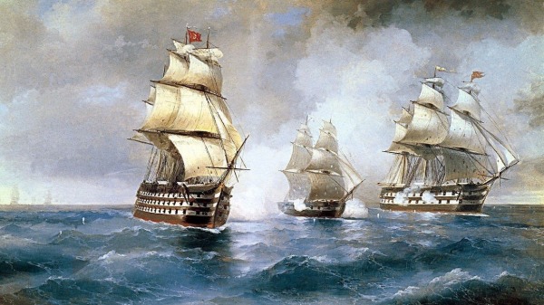 124年前有一艘轮船在克里米亚海岸附近沉没，那时船内有十幅俄罗斯最知名的画家作品。如今即将面世，专家预估这些画作价值不斐！图为伊凡艾瓦佐夫斯基知名画作《水星号双桅横帆船被两艘土耳其船攻击》。
