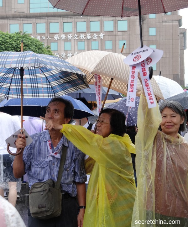 老人家也不落人後，高舉護台灣的傘