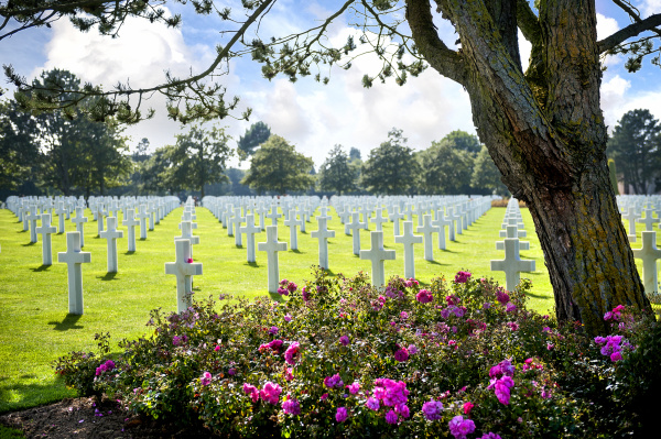 在诺曼底美军公墓里，长眠着9388名美军将士。