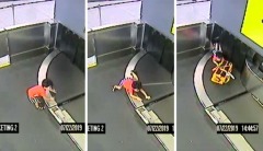 驚2歲娃爬上行李輸送帶被當行李運走了(圖)