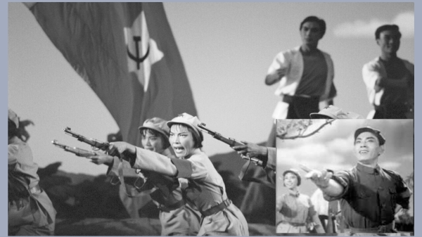 江青推出的《紅色娘子軍》，劉慶棠（右下）扮演黨代表洪常青