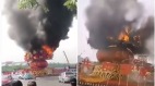 慶十一巨型花籃起火焚燬網友:某政權即將灰飛煙滅(圖)