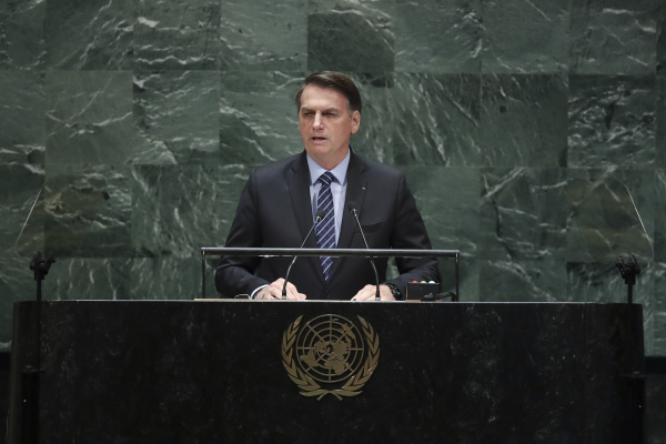 2019年9月24日，巴西总统博索纳罗在联合国发表演讲。
