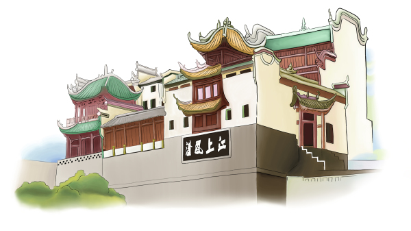 張飛廟始建於1700年前，臨江石壁上書「江上風清」。